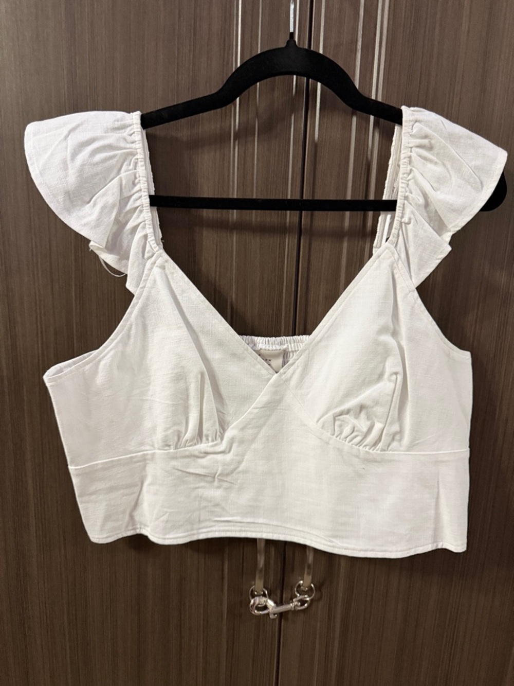 a new day White Flutter Sleeve V-Neck Cropped Top